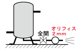 エアータンク手動ドレンバルブ全開例